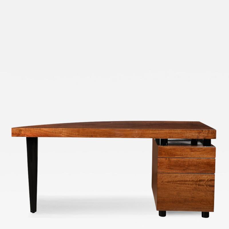 Leon Rosen Mid Century Bookmatched Walnut W Tapered Leg Boca Desk by Leon Rosen for Pace