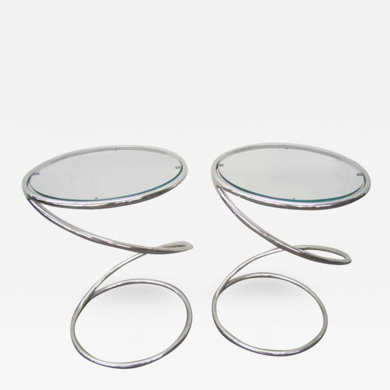 Leon Rosen Stunning Pair of Chrome Pace Collection Spring Side Tables Mid Century Modern