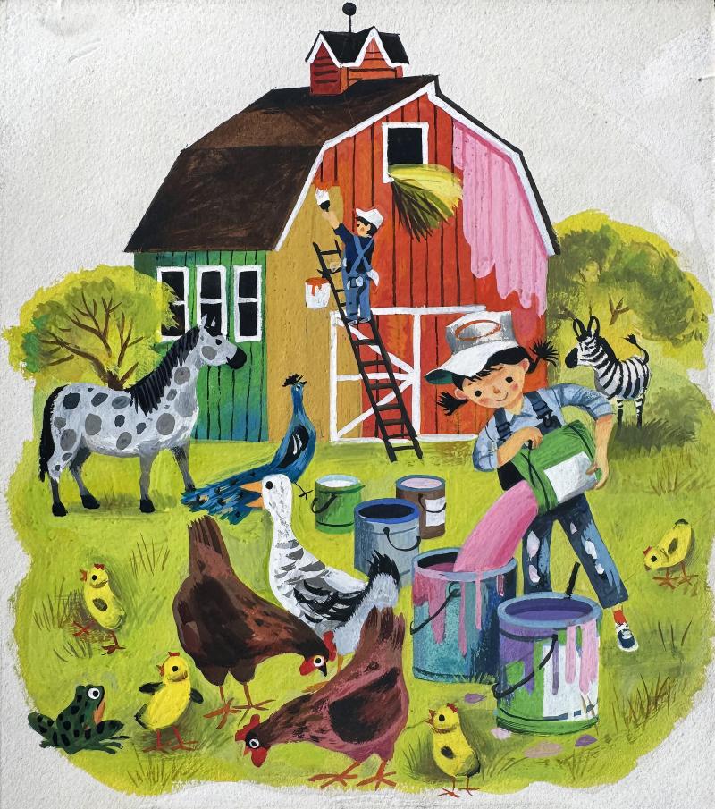 Leonard Shortall Farm Animals Childrens Book Original Illustration Little Golden Book