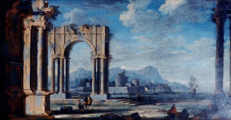 Leonardo Coccorante A Harbor Scene with Roman Ruins
