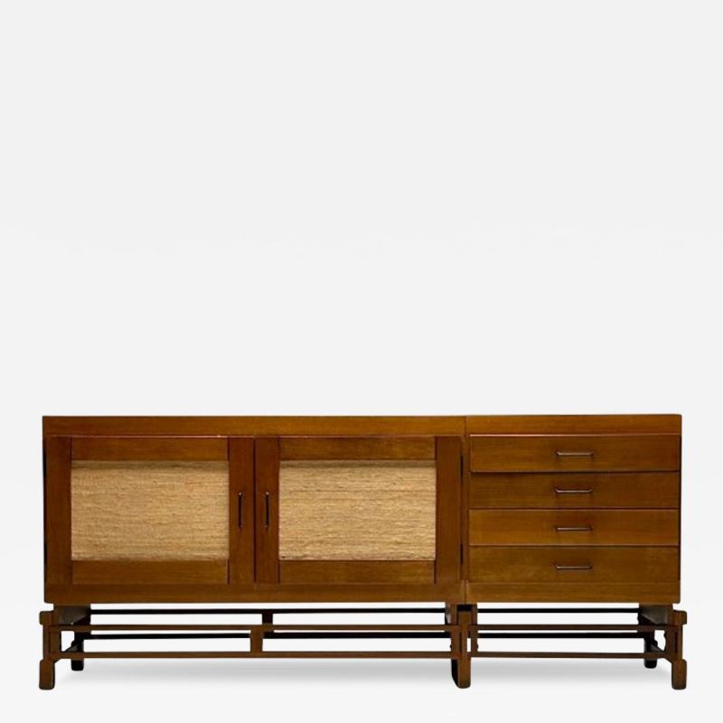 Leonardo Fiori Italian Mid Century Modern Sideboard Weng Seagrass 1950s