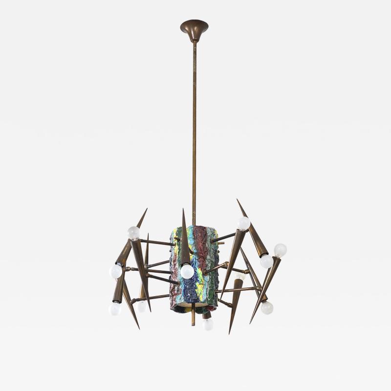 Leoncillo Leonardi Leoncillo Leonardi Brass and Ceramic Pendant Lamp