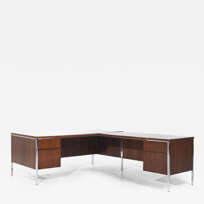 Leopold Mid Century Walnut and Chrome Corner Executive Desk