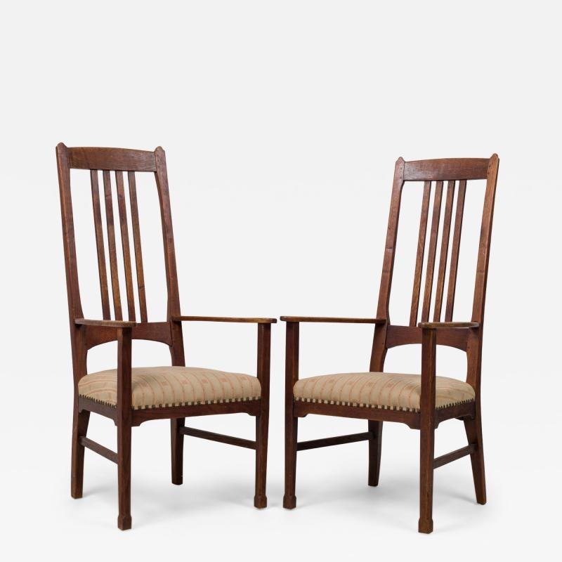 Liberty of London English Arts and Crafts High Slat Back Beige Side Chairs