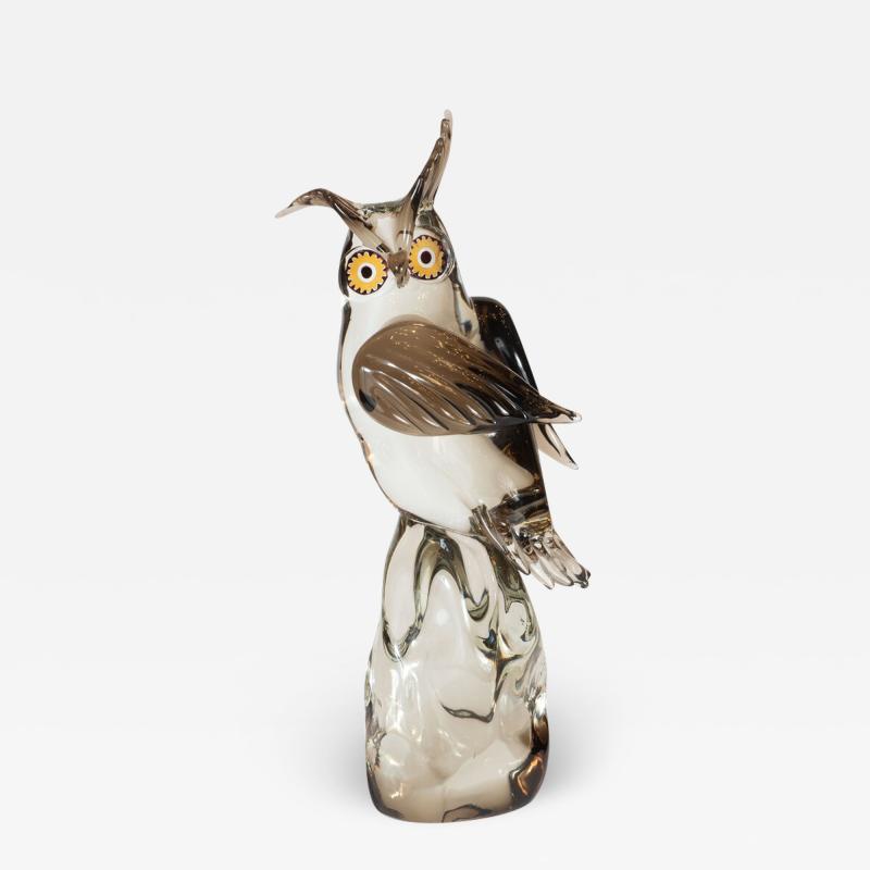 Licio Zanetti Mid Century Modern Signed Hand Blown Murano Owl Sculpture by Licio Zanetti