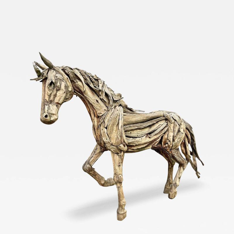 Lifesize Horse Scultpure Driftwood With Metal Frame IDN 2024