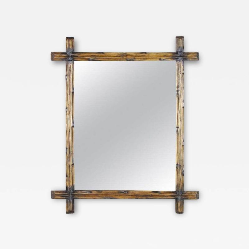 Light Brown Black Forest Wall Mirror with Blackened Accents Austria circa 1890