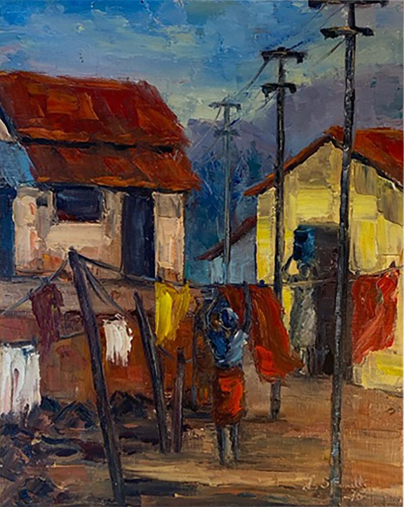 Ligia Spinelli MODERNIST VILLAGE SCENE PAINTING BY LIGIA SPINELLI