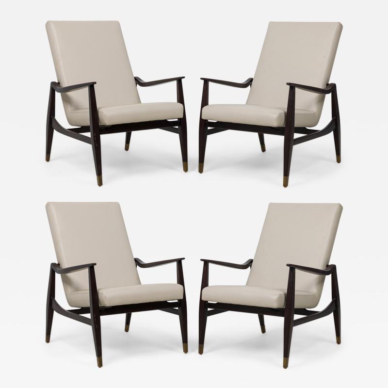 Lily Jack Set of 4 Contemporary American Beige Pebbled Leather Upholstered Armchairs