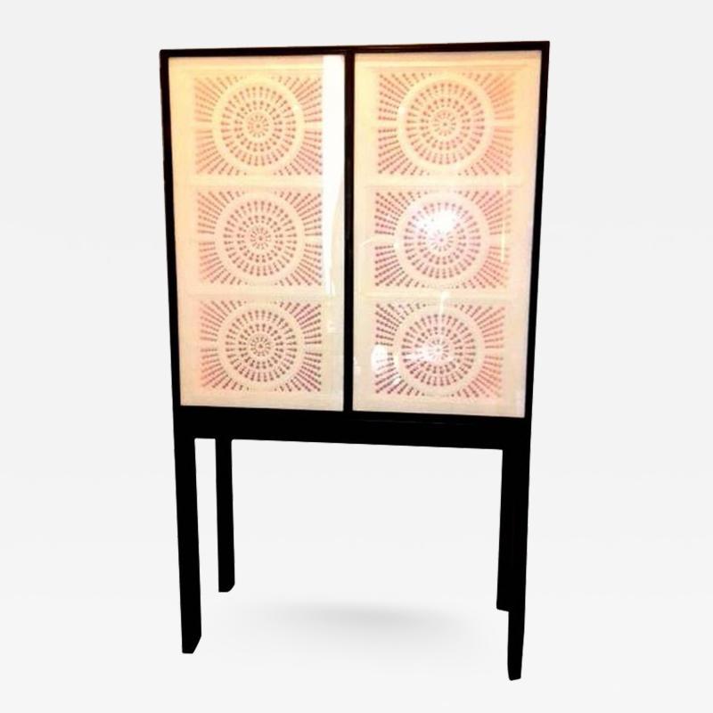 Limited Edition Artisan Crafted Origami Glass and Iron Bar Cabinet