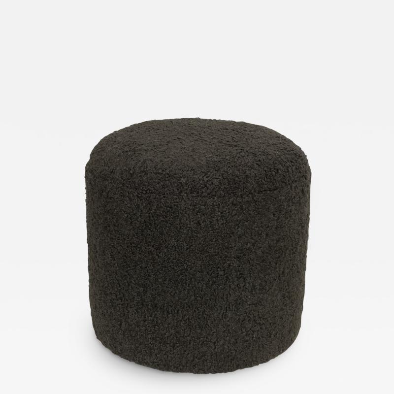 Limited Edition Custom Modern Pouf in Black Faux Shearling