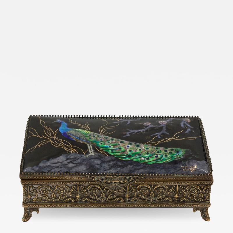 Limoges Enamelled Jewel Casket With Colorful Peacock