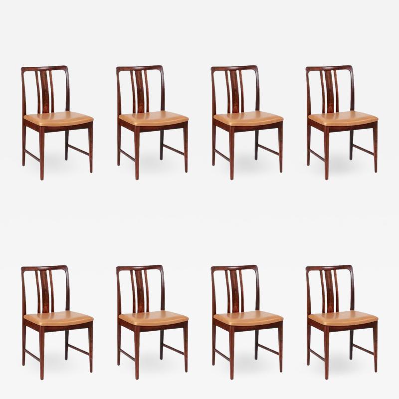 Linde Nilsson Swedish Modern Rosewood Leather Dining Chairs by Linde Nilsson