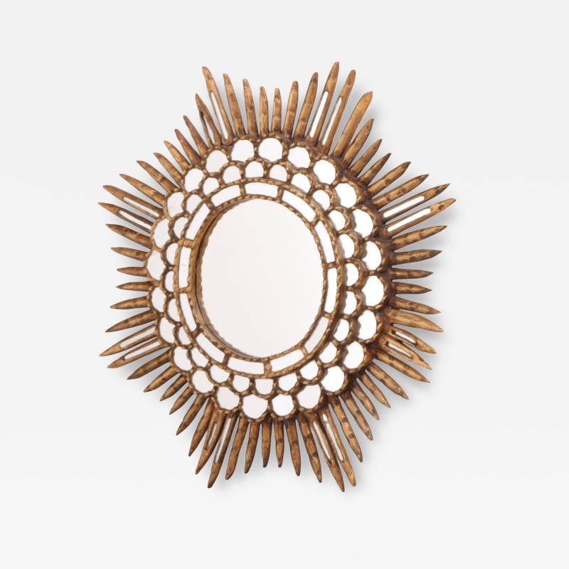 Line Vautrin A French Giltwood Round Mirror in the manner of Line Vautrin C 1960 