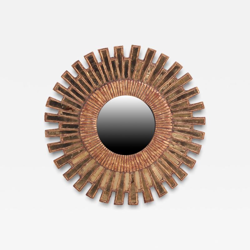 Line Vautrin A Gold Glass and Resin Sunburst Mirror in the Manner of Line Vautrin 