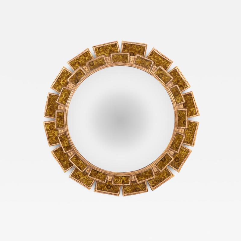 Line Vautrin A Yellow Glass and Resin Convex Mirror in the manner of Line Vautrin 