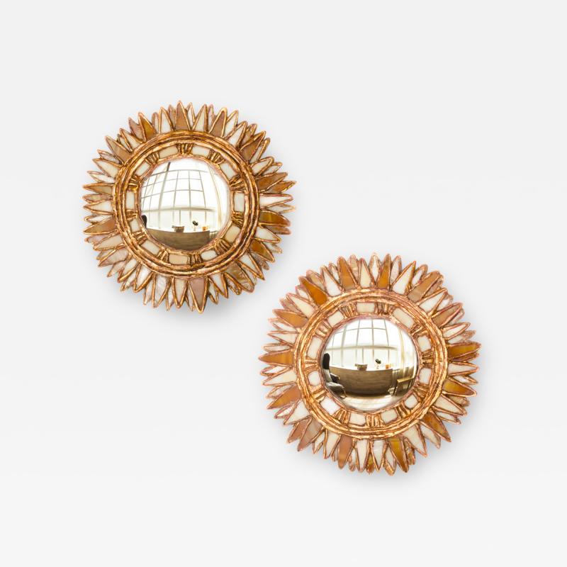 Line Vautrin A pair of petite mirrors with white and champagne glass manner of Line Vautrin