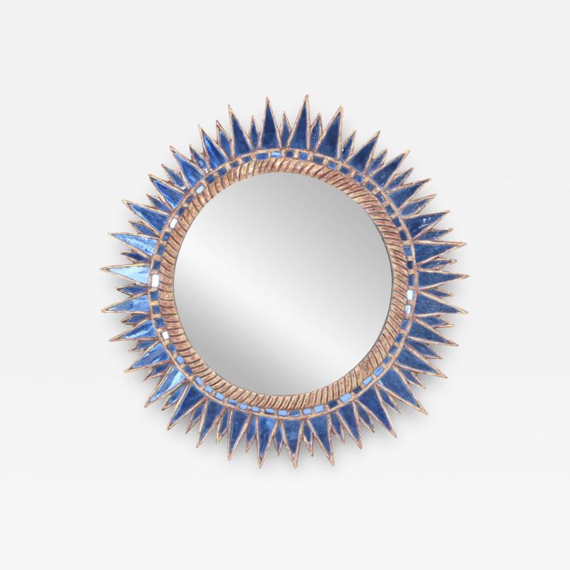 Line Vautrin Blue glass and resin concave mirror in the manner of Line Vautrin 