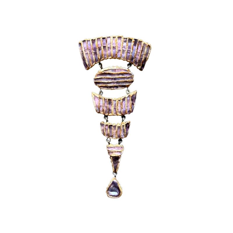 Line Vautrin French Articulate Talosel Brooch with Glass Inlay by Line Vautrin Branded