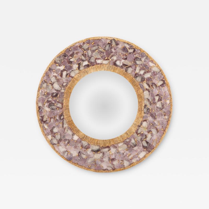Line Vautrin Large Violet Mica and Gilt Resin Convex Wall Mirror Contemporary