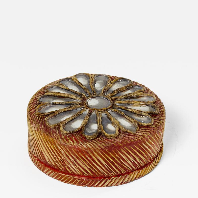 Line Vautrin Line Vautrin orange talosel marguerite mirror round box 1960