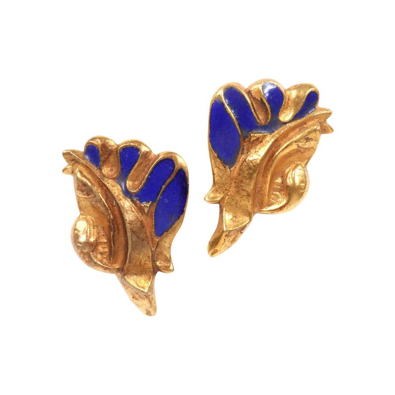 Line Vautrin Pair of Bronze and Enamel Earrings Line Vautrin