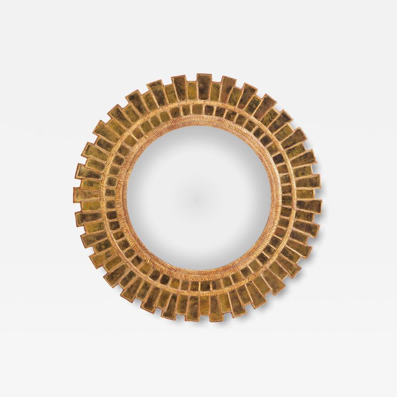 Line Vautrin Rare 59 gold gilt glass geometric mirror in the manner of Line Vautrin 