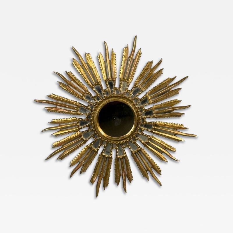 Line Vautrin Style Sunburst Mirror Clayed Gilt Mirror France 1960s