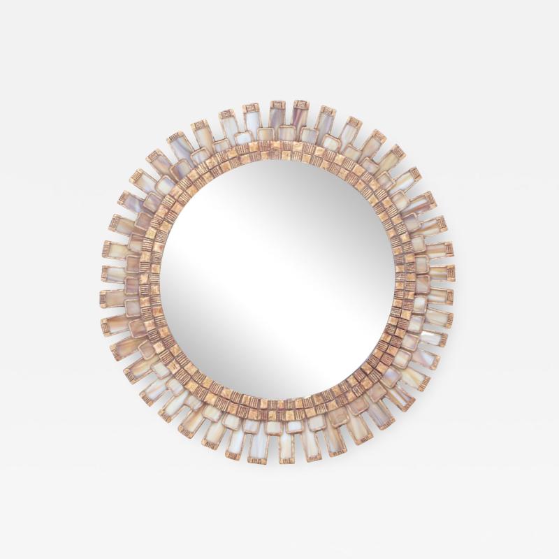 Line Vautrin Wood and resin convex mirror having ivory colored glass manner fo Line Vautrin 
