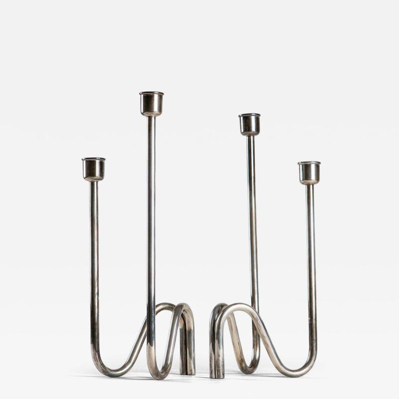 Lino Sabattini Pair of Silver Plated Candleholder by Lino Sabattini