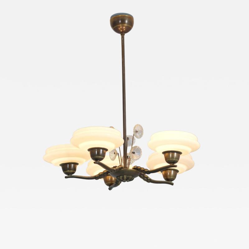 Lisa Johansson Pape Lisa Johansson Pape Brass Glass Flowers Ceiling Lamp Orno 1940s