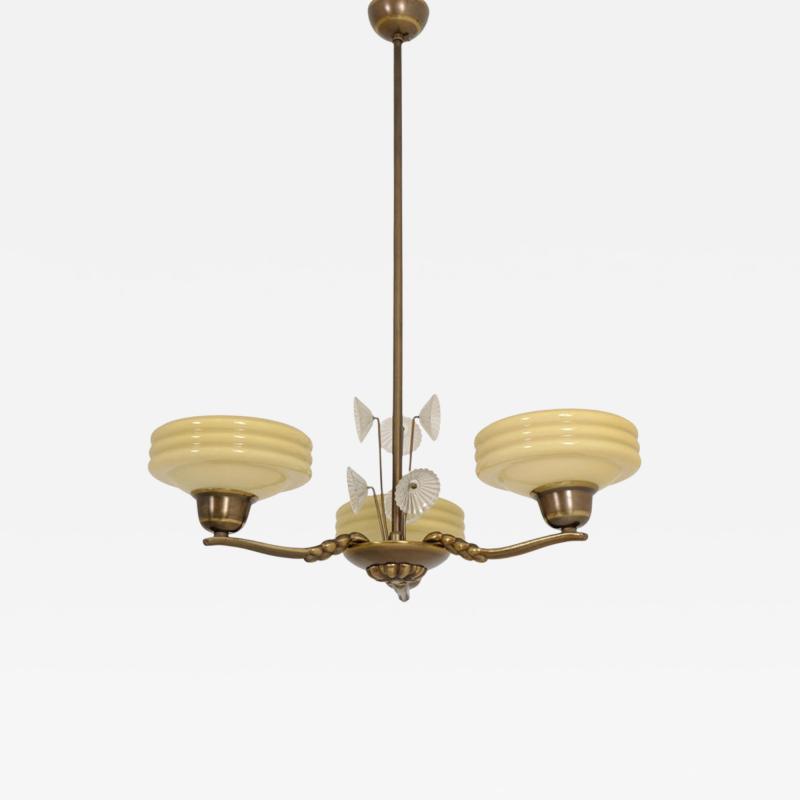 Lisa Johansson Pape Lisa Johansson Pape Brass Glass and Flowers Ceiling Lamp Orno 1940s