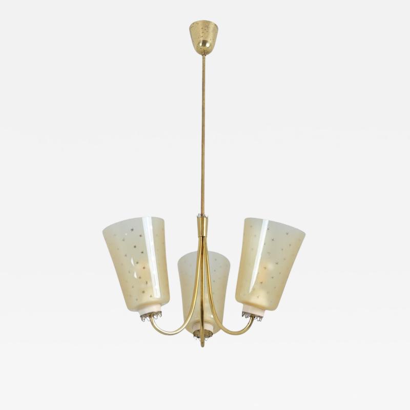 Lisa Johansson Pape Lisa Johansson Pape Ceiling Lamp 211 3 in Brass Hand Painted Glass Orno 1950s