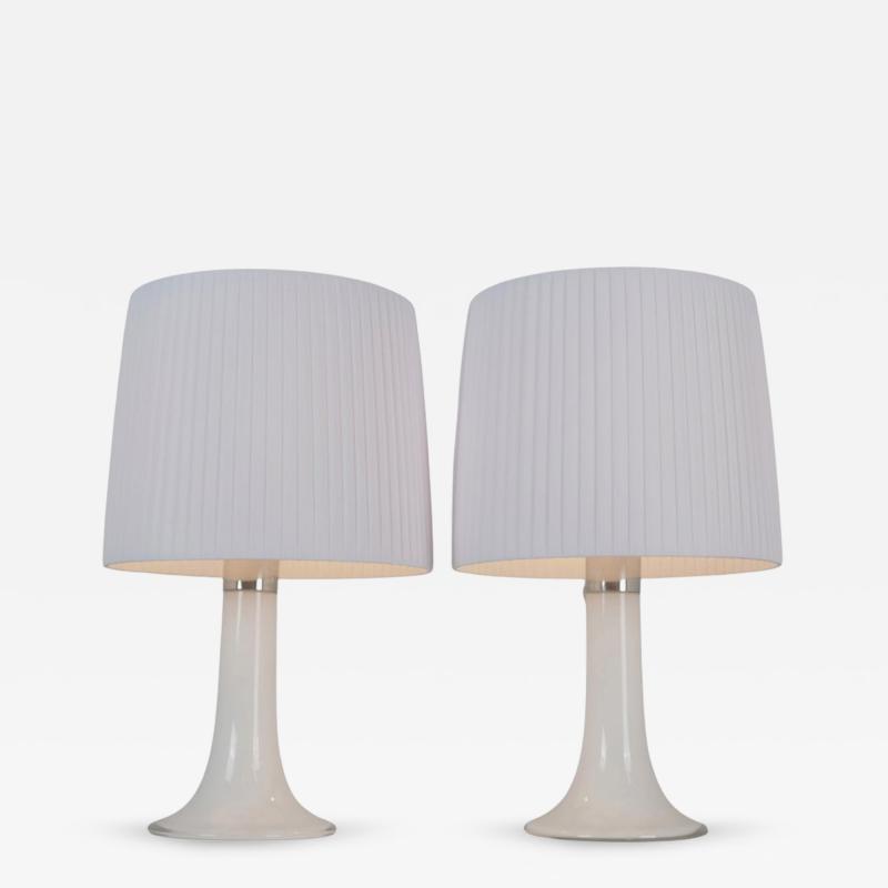 Lisa Johansson Pape Lisa Johansson Pape Pair of Table Lamps Opal Glass Pleated Shades Orno 1960s