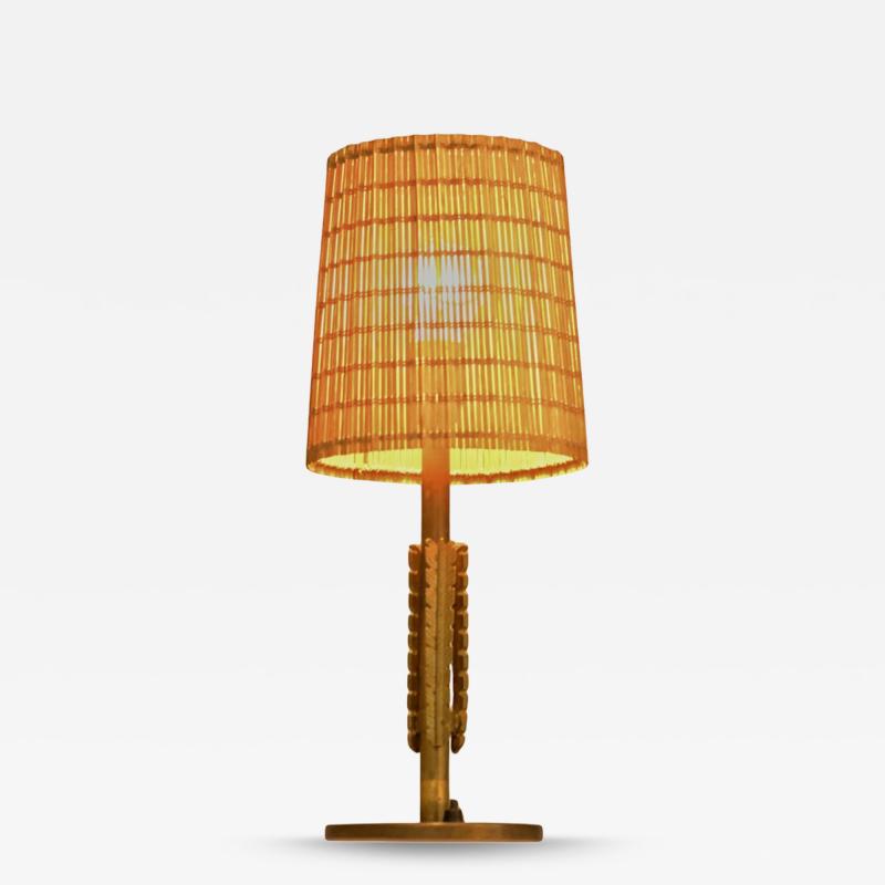Lisa Johansson Pape Lisa Johansson Pape Table Lamp Model 2053 in Brass and Rattan Orno 1940s