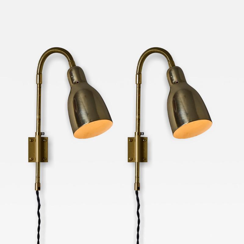 Lisa Johansson Pape Pair of 1950s Brass Plug in Wall Lamps Attributed to Lisa Johansson Pape
