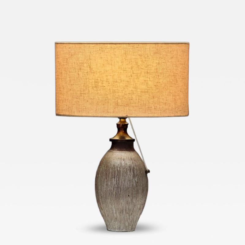 Lisbeth Munch Petersen Table Lamp with White Glazed Grooves by Lisbeth Munch Petersen Denmark 1940s