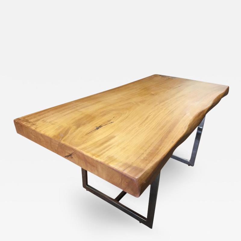 Live Edge Monkey Pod 3 5 Solid Slab Desk with Chrome Base