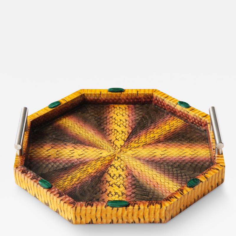 Lobel Originals Lobel Originals Octagonal Tray in Multicolor Python with Malachite Accents New