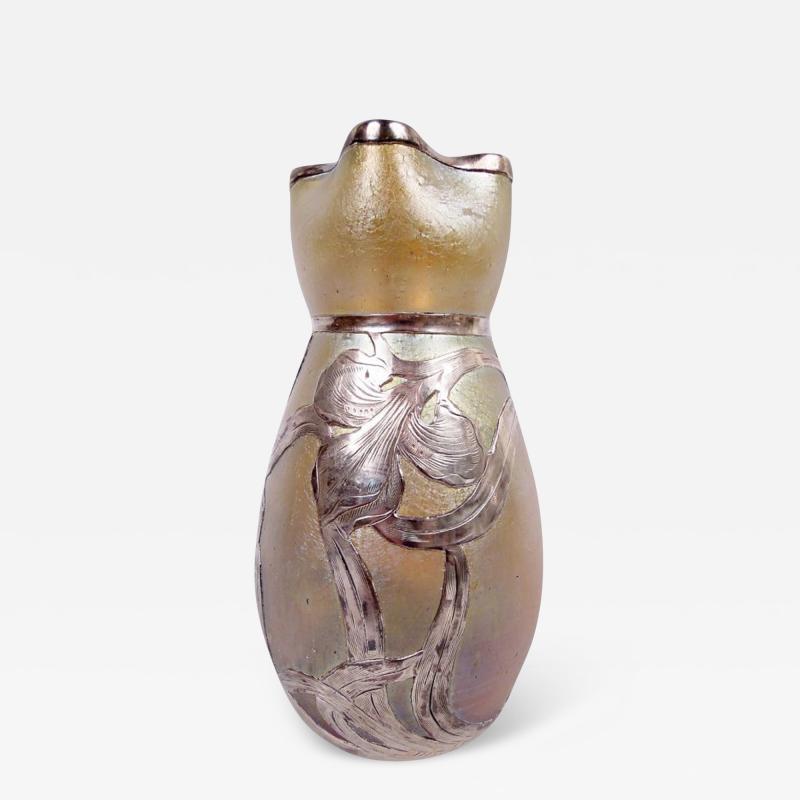 Loetz Art Nouveau Iridescent Vase with Alvin Silver Overlay