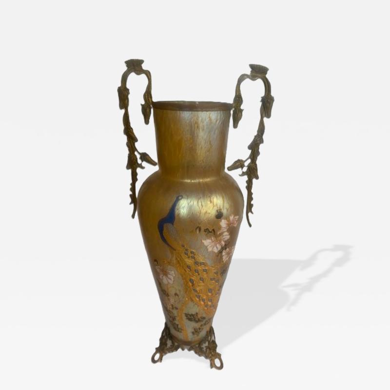 Loetz vase with applied peacock and floral design