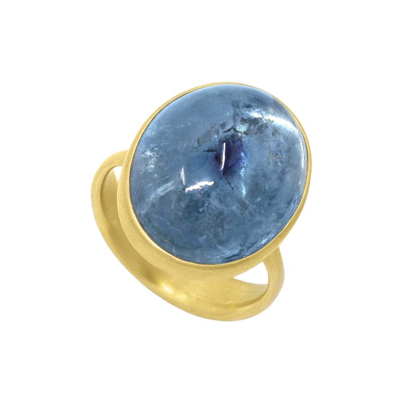Lola Brooks Lola Brooks 19 21ct Oval Spot Blue Tourmaline Yellow Gold Ring
