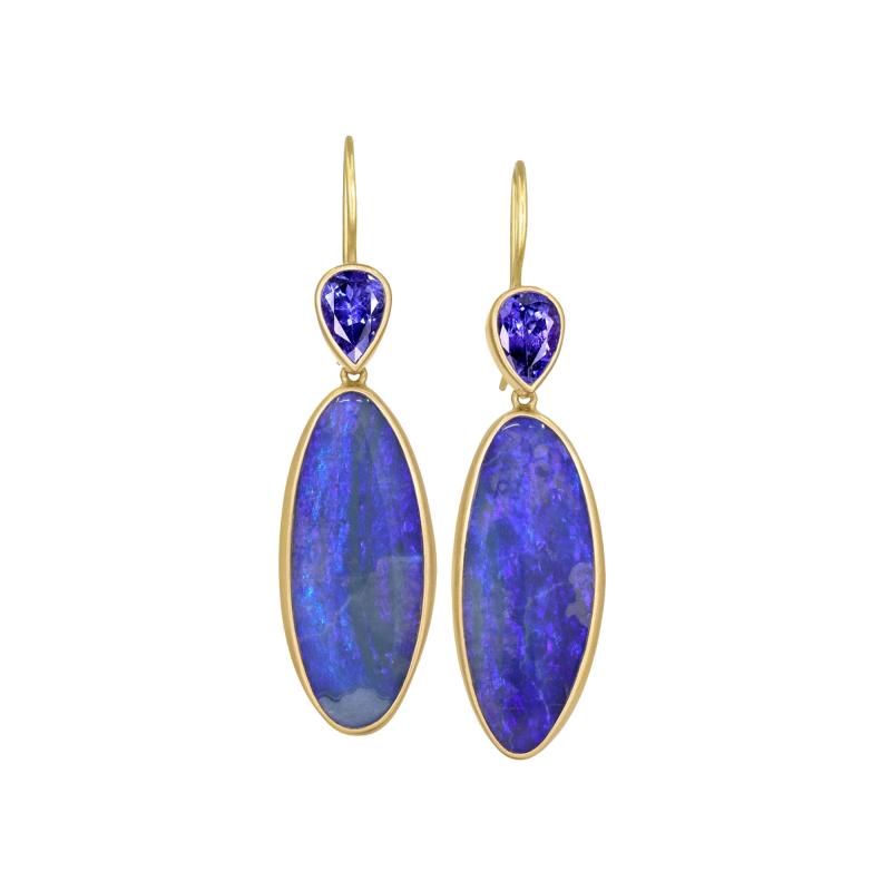 Lola Brooks Lola Brooks Ultramarine Opal Tanzanite Long Gold Dangle Drop Earrings