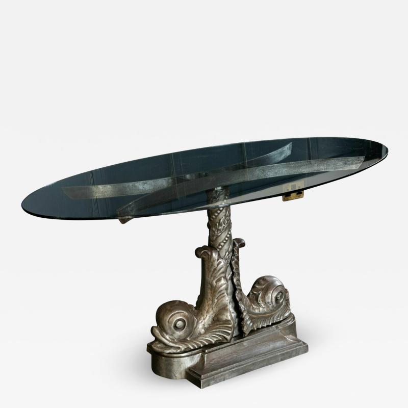 London Embankment Cast Iron Sturgeon Table with Rotating Glass Top