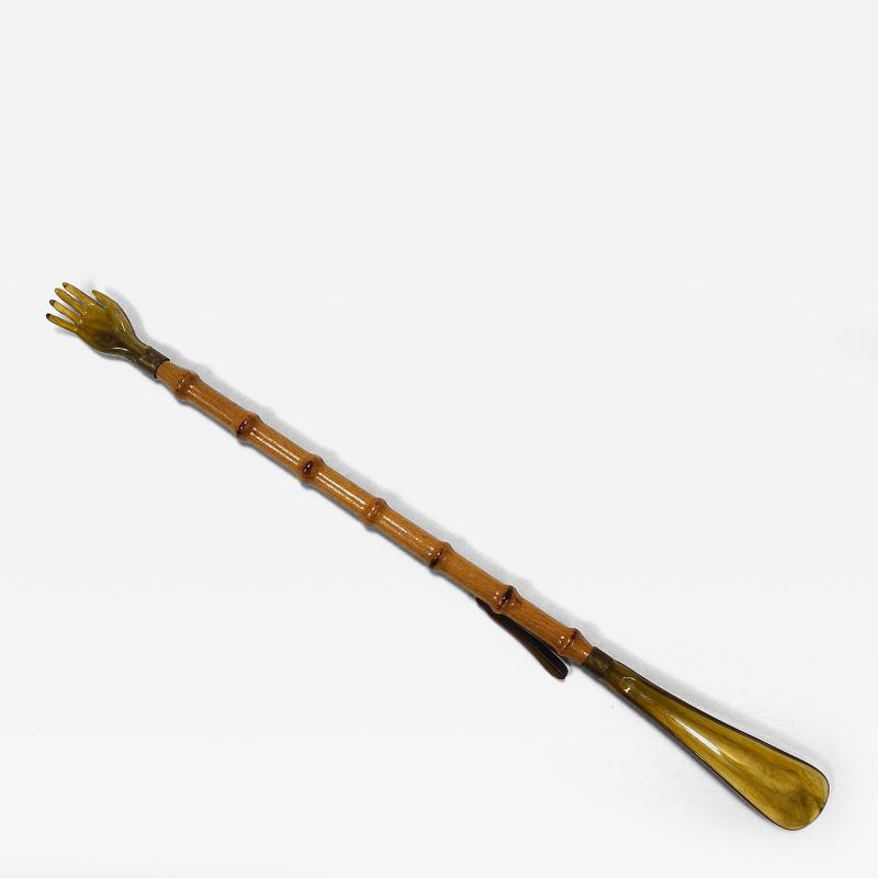 Long Faux Bamboo Shoehorn Backscratcher Resin Mid Century Italy 1960s