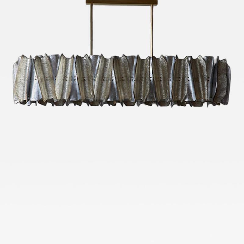 Long Silver and Champagne Murano Glass Chandelier