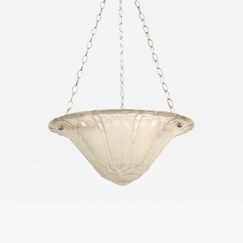 Lorane Nancy French Art Deco Etched Glass Pendant Chandelier