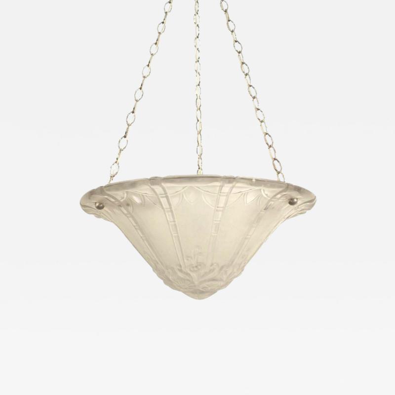 Lorane Nancy French Art Deco Etched Glass Pendant Chandelier
