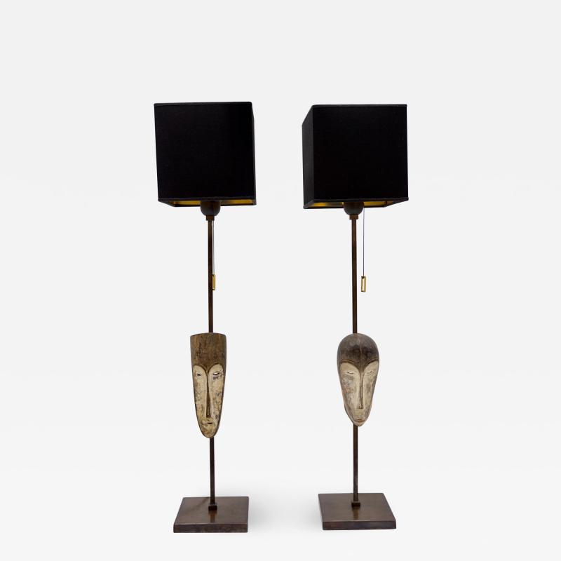 Lorenzo Ciompi Masterpieces of Light Pair of Cubist Table Lamps Fang Ngil Masks 1910 2021