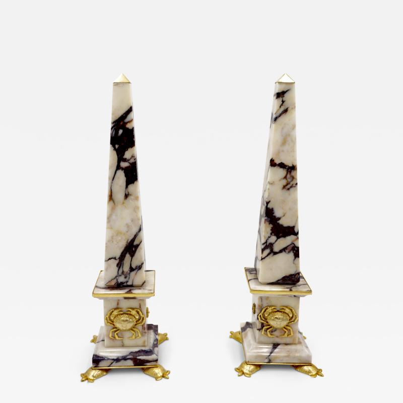 Lorenzo Ciompi Pair of Breccia Medicea Marble and Bronze Obelisks Crabs Limit Edition 2018